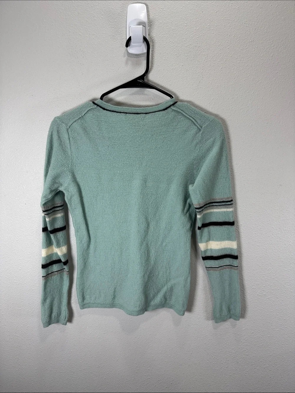 Smartwool Women's Light Teal V-Neck Sweater with Striped Sleeve‎ Detail